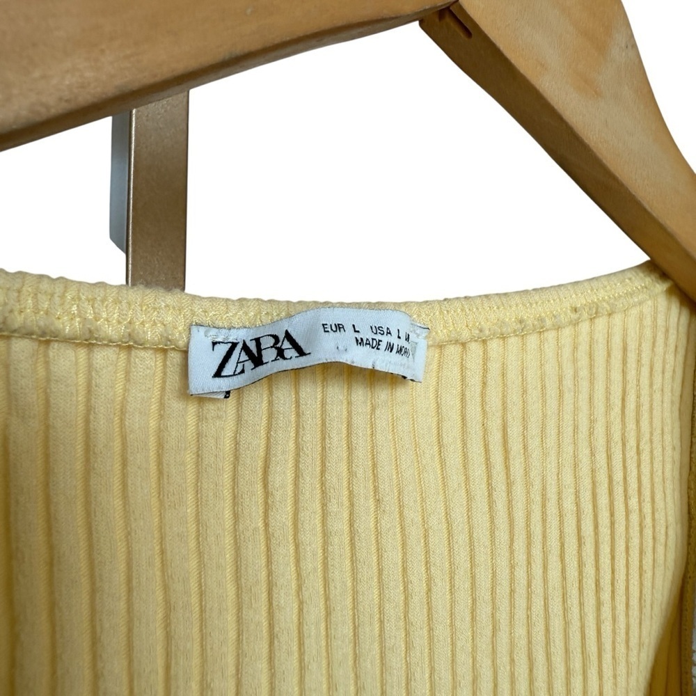ZARA Women's Yellow Cut Out Knit Midi Dress L Sleeveless Summer Ribbed Casual - Picture 8 of 10